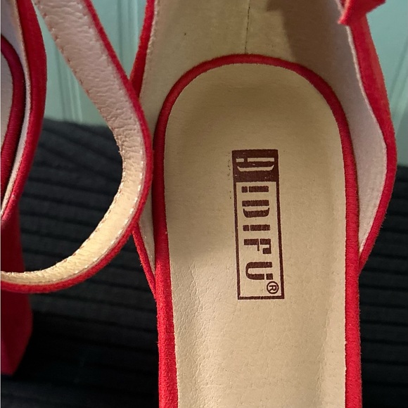 New Idifu Red Suede Sexy Chunky High Heel Shoes- Sz 10 - Picture 4 of 11